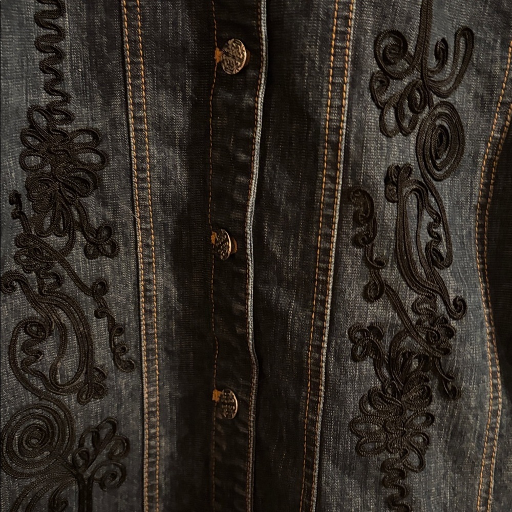 Chico's Dark Blue Embroidered Jean Jacket - Picture 2 of 4